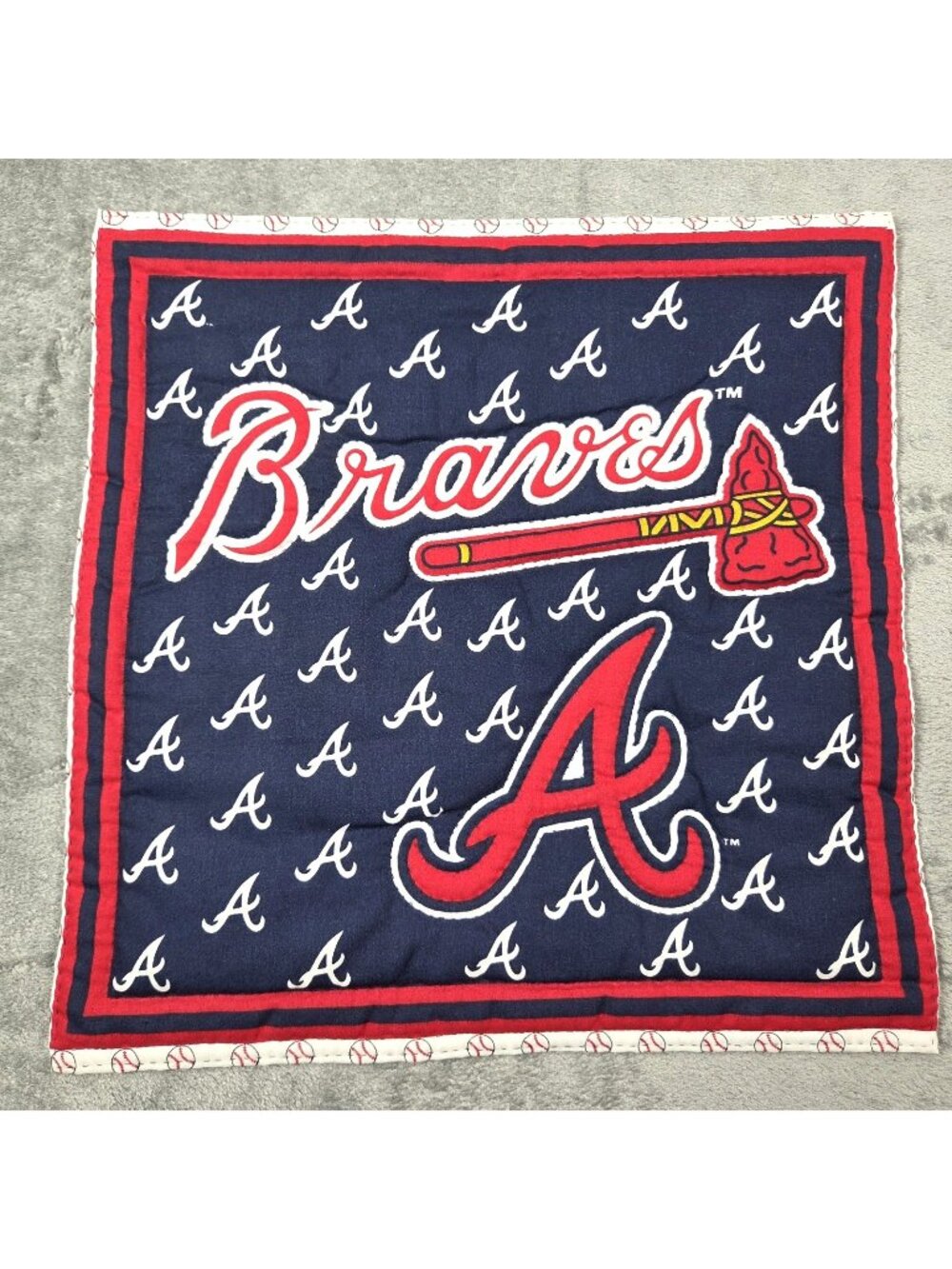 Atlanta Braves Hand Quilted Fabric MLB Baseball Wall Hanging 16" Handmade